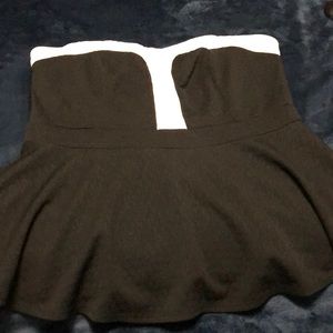 Black/White strapless peplum top.